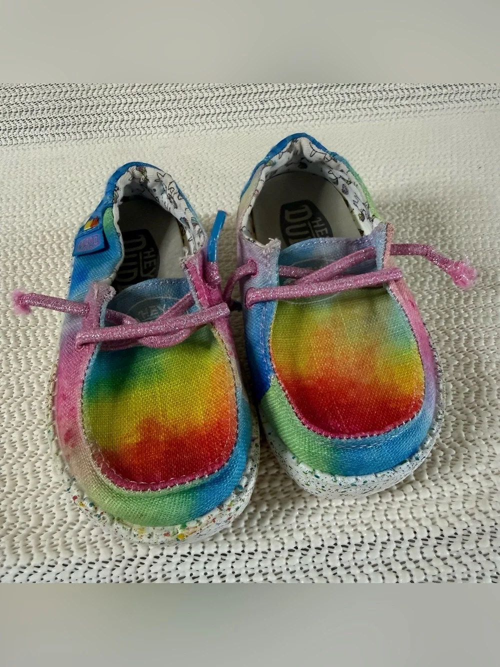 Hey Dude Wendy Toddler Dreamer Girls Size 7 Rainbow Tie Dye Unicorn Slip-On